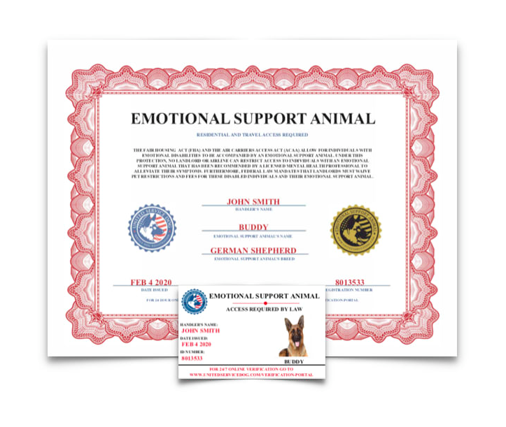 Emotional Support Dog Certificate & Photo ID 