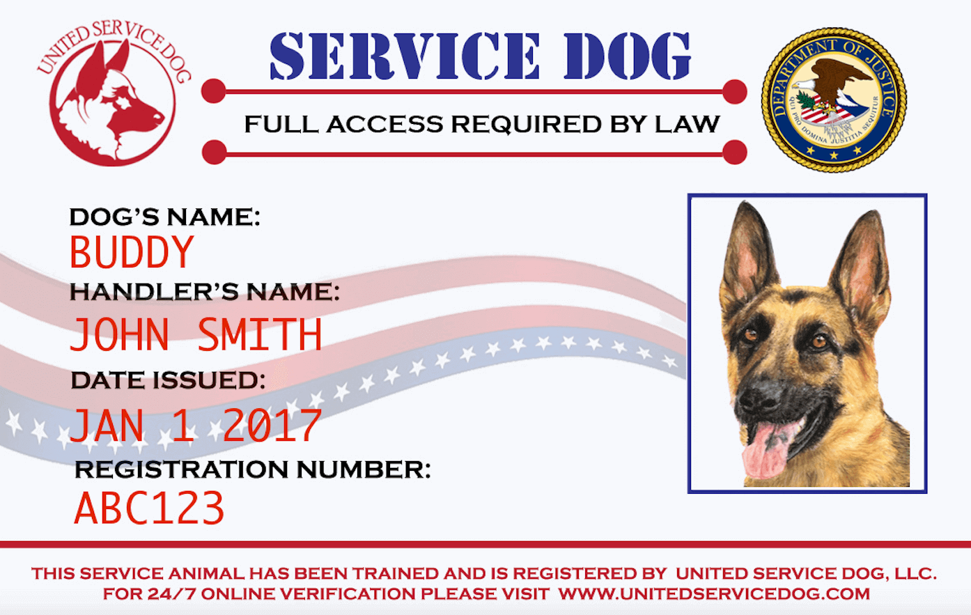United States Service Dog Registry Id Card United States Service Dog Registry Id Card