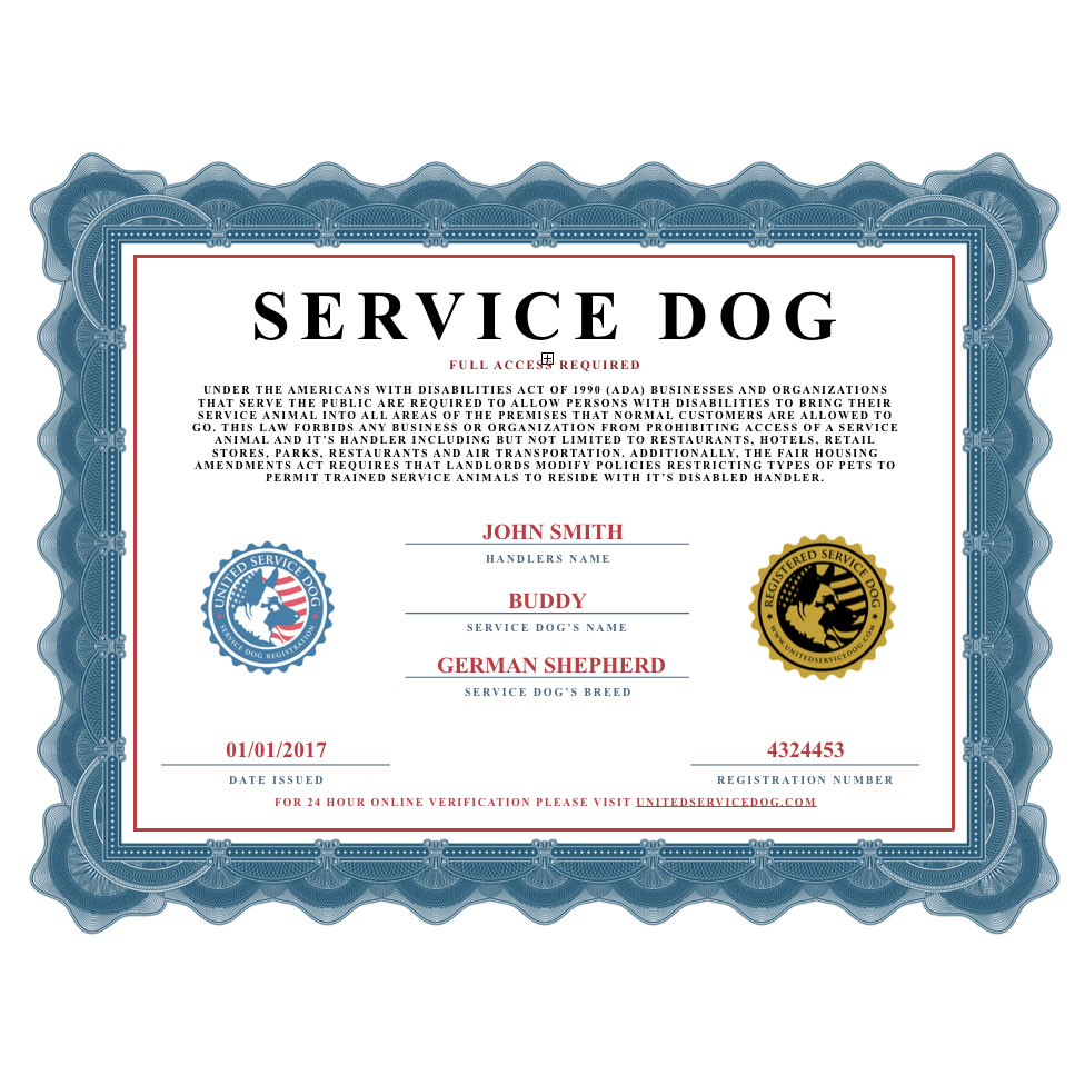 Service Dog Certificate Service Animal Certification Online